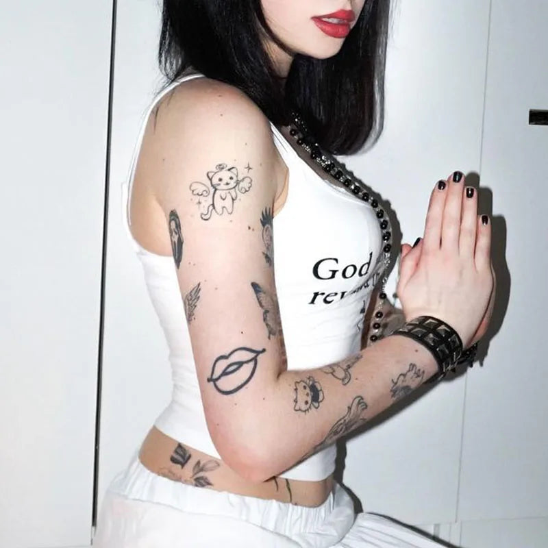 Lunivop God Wants To Be Revealed In You Print Sexy Sleeveless Backless Crop Top Camisole