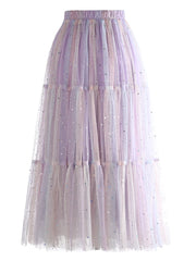 Lunivop Fashion Gradient Color Sequin Skirt Women's Large Swing Mesh Fluffy Skirts 2025 Summer New Tide