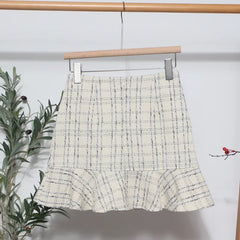 Lunivop  Autumn Winter Small Fragrance Plaid Skirts Y2k Aesthetic High Waist Spliced Lrregular Mermaid Short Skirt Korean Elegant Jupe