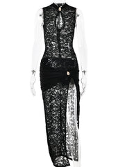 Lunivop  Sexy black see through lace dresses for women elegant birthday evening party dresses woman nightclub maxi summer dress vestidos