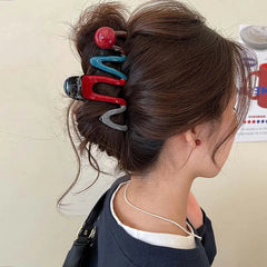 Lunivop  New Fashion Red Wave Hair Claw Clip for Women Korean Sweet Acrylic Bead Large Shark Clip Ponytail Headwear Hair Accessories