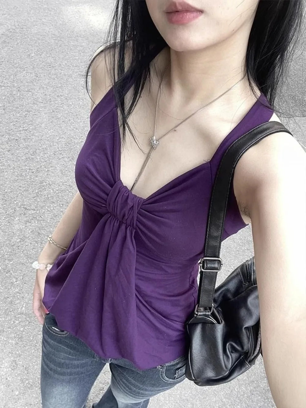 Lunivop  Anerican Pure Desire Sexy V Neck Camis Tie Sling Vintage Slim Waist Vest All-match Spice Girls Sleeveless Ruched Tanks