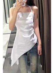 Lunivop  Elegant Fashion White Halter Camisole Vest for Women 2025 Summer New All-match Tank Top Y2k Slim Fit Ruched Tops Mujer