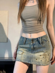 Lunivop  American Vintage Star Rivet Denim Skirts High Waist Slim Package Hip Mini Jupe Trend Y2k Faldas Mujer Summer New Clothes