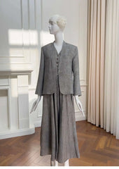 Lunivop  2025 Spring New Product Grey Vest Paired With Suit Coat Half Skirt Fashion 3-Piece Set For Women Solid Color Button