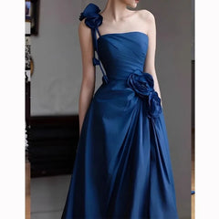Lunivop  High End Formal Flower One Shoulder Formal Occasion Dresses New Slim Waist Pleated Long Vestidos Satin Temperament A-line Gown formal dress