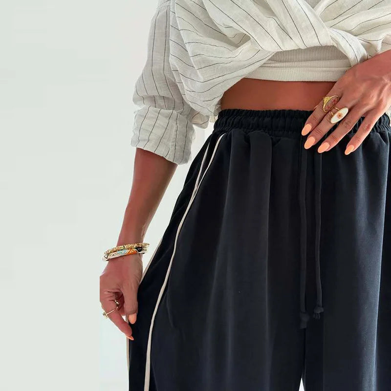 Lunivop  Casual Stripe Loose Long Pants for Women Fashion High Waist Female Wide Leg Trousers Spring Autumn Lady Pants High Street