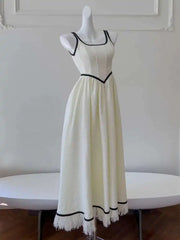Lunivop  Contrast Color Spliced High Waist Tweed Sling Dresses For Women Hem Tassel Design Elegant Dress New Clothing