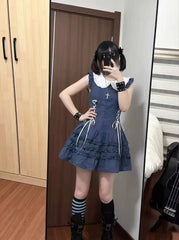 Lunivop  Elegant Gothic Vintage Dress Women Lolita Lace Sleeveless Mini Dress Y2K Slim Style Spicy Girl Daily Fashion