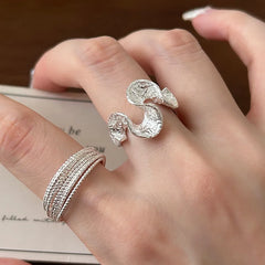 Lunivop New Fashion Silver Irregular Waves Rings for Women Personality Delicate INS Open Adjustable Rings Party Jewelry Gift