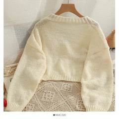 Lunivop Applique Flower Cardigan for Women Cute Floral Button-up Cropped Knitted Sweater Jacket Teen-girl Y2K Fairycore Outfit