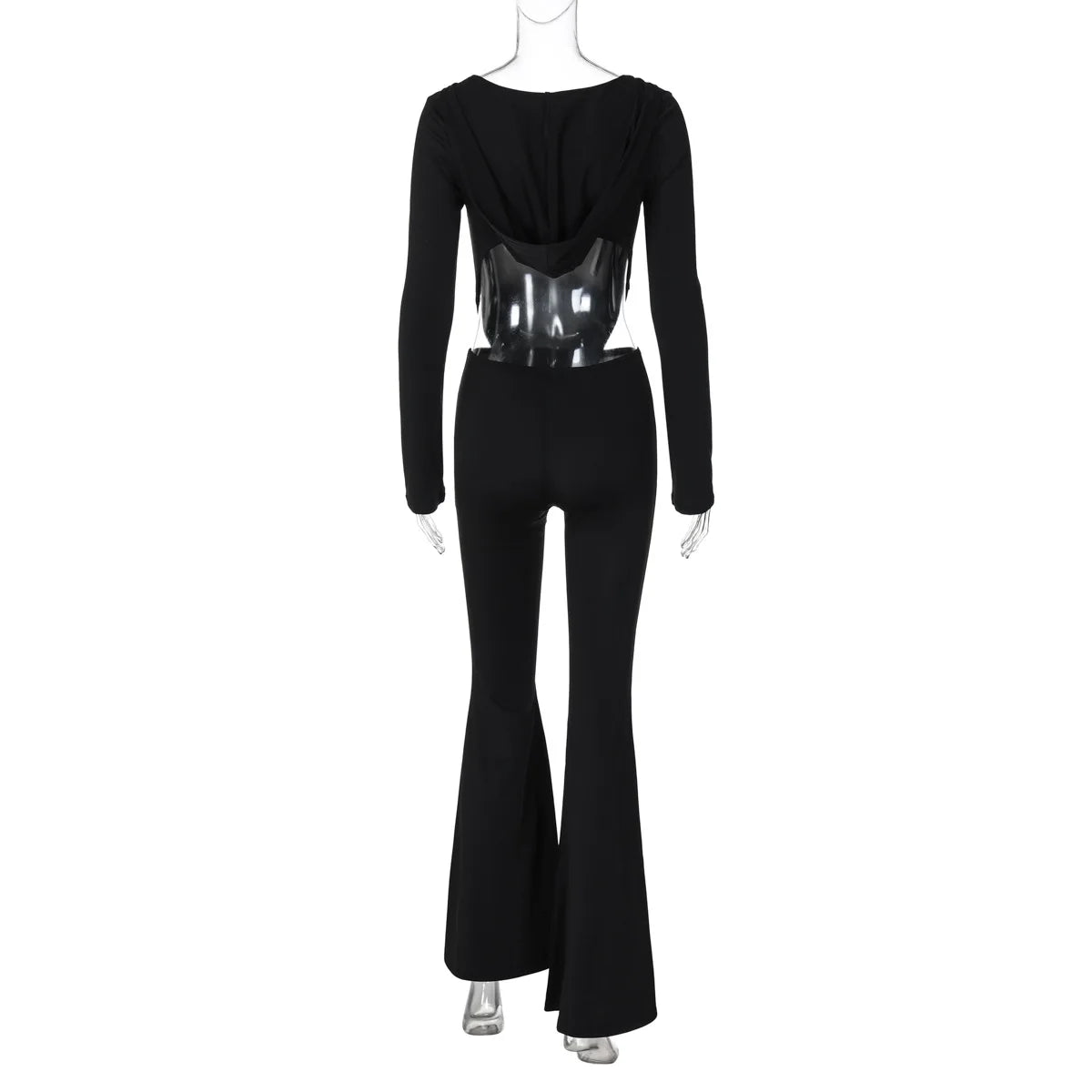 Lunivop Hooded Long Sleeve Hollow Out Backless Long Flare Pant One Piece Jumpsuit Fit Elegant Evening Leggings Casual Clothes