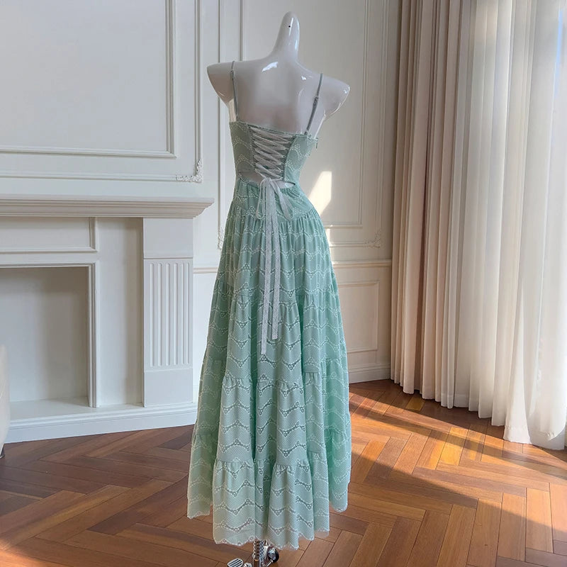 Lunivop  New Item Fashion Women Party Long Dress Lace Patchwork Strapless Collarsilk Ribbon Female Suspender Dresses