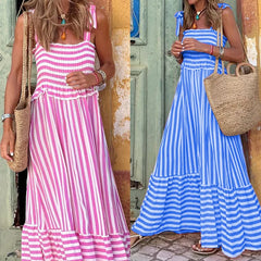 Lunivop  Fashion Striped Summer A Line Long Dress Slash Neck Casual Street Lady Strap Sleeveless Backless A-Line Sundresses