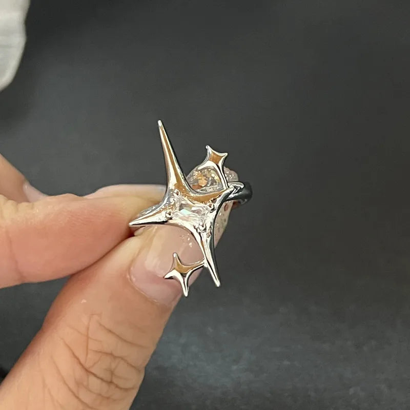 Lunivop Kpop Fashion Goth Vintage Opal Crystal Heart Star Rings Set For Women Aesthetic Y2K EMO 2000s Scenes Jewelry Grunge Accessories
