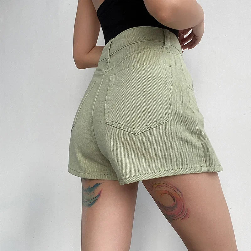 Lunivop Elegant Slimming High-waisted A- line Denim Shorts Women's Summer New 2023 Light Color Two-piece Illusion Design Slim Fit