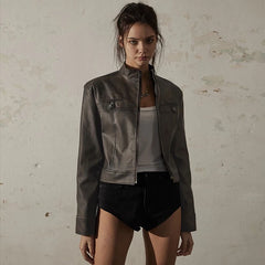 Lunivop Slim Leather Long Sleeve Zipper Metal Button Slim Jackets Coats New Winter Casual Y2K Vacation Clothing