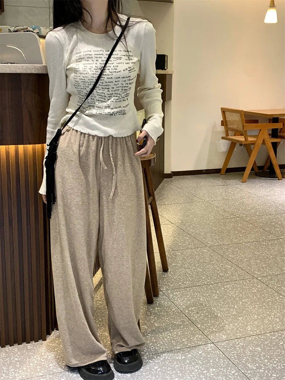 Lunivop Y2K Women Shoulder Long Sleeve Letter Printed T-shirt  Round Neck T-Shirts Korean Autumn Vintage  Long Sleeve Knit  Fashion Tops