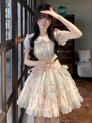 Lunivop  Floral Sweet Mini Dress Women Vintage Cute Ruffles Puffy Sleeve Dress Casual Summer Slim High Quality Elegant Vestidos New