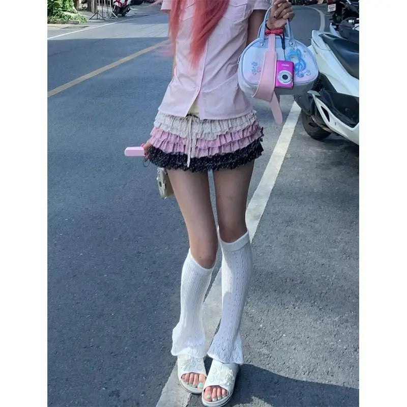 Lunivop Y2k Vintage Mini Skirt Women Japanese Style 2000s Harajuku Polka Dot Layered Short Skirt Kawaii Fashion Ruffles Skirts