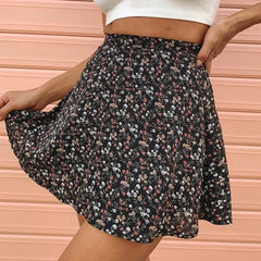 Lunivop  Summer new women' floral print skirt high waist umbrella mini skirt Female invisible zipper chiffon print short skirt women