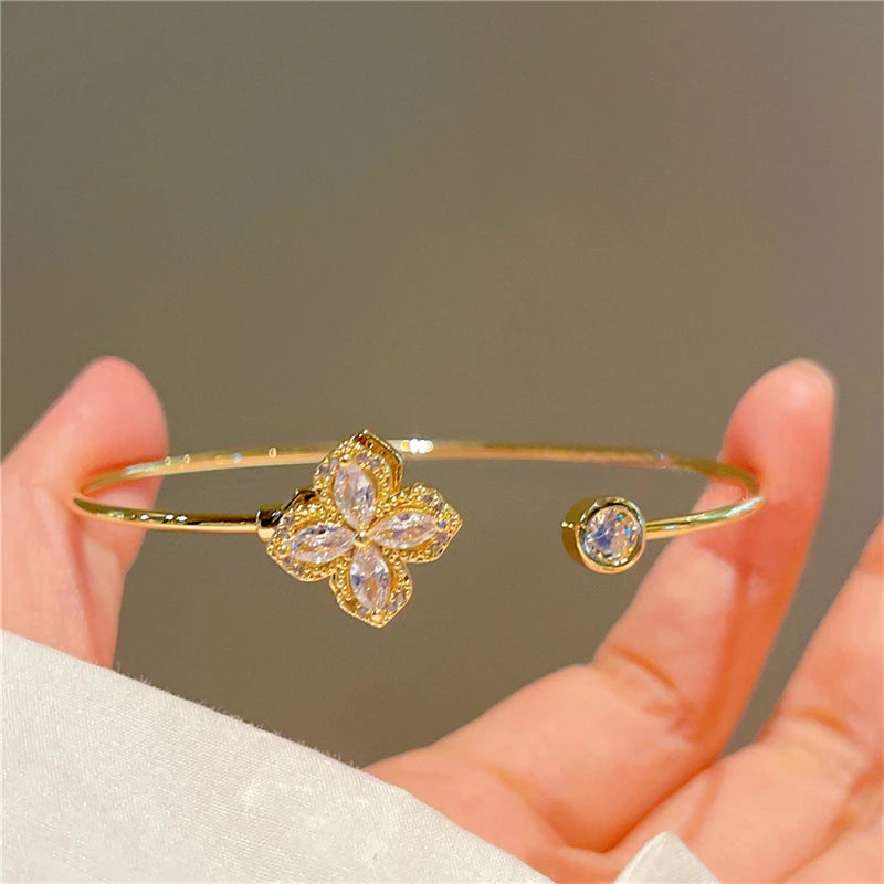 Lunivop Luxurious Shiny Zircon Copper Gold-plated Open Bracelets for Women New Fashion Full of Rhinestone Wedding Party Bangles Jewelry