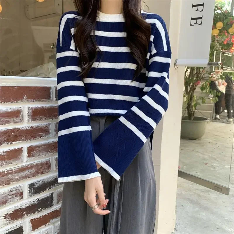 Lunivop Women Striped Sweater Soft Warm Loose-fit O-Neck Long Sleeve Knitted Pullovers Sweater Jumper Autumn Winter Casual Chic Top