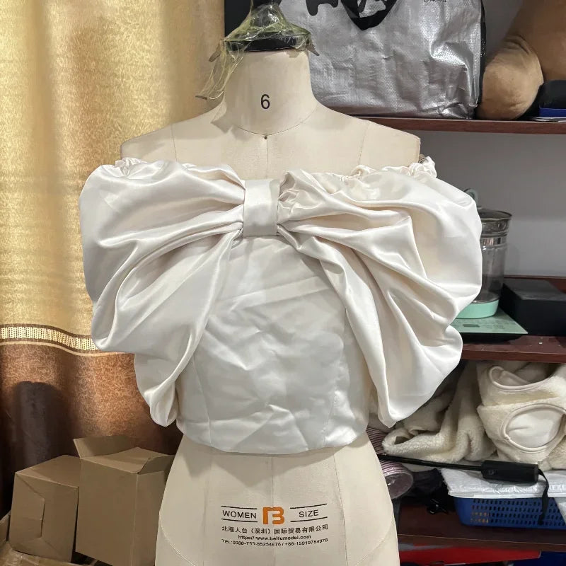 Lunivop  Sexy Big Bow Women Top Party Solid Slash Neck Pleated Patchwork Sleeveless Female Vest Summer Holidays Lady Blouses