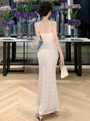 Lunivop  Woman Dress Sexy Elegant Sleeveless V Neck Lace Patchwork Backless Slim Sweet Temperament Party Dresses Female Chic