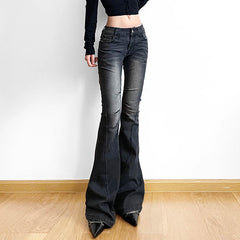 Lunivop  Folds y2k Flare Jeans Vintage Low Rise Denim Trousers Aesthetic Streetwear Distressed Mom Jeans Women Casual Skinny Pants