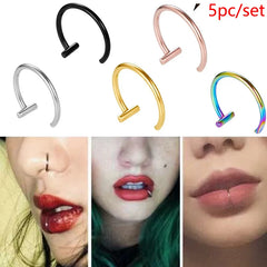 Lunivop  5Pcs/set Lip Nose Rings Neutral Punk Lip-shaped Ear Nose Clip Fake Diaphragm with Perforated Lip Hoop Body Jewelry Steel Ring