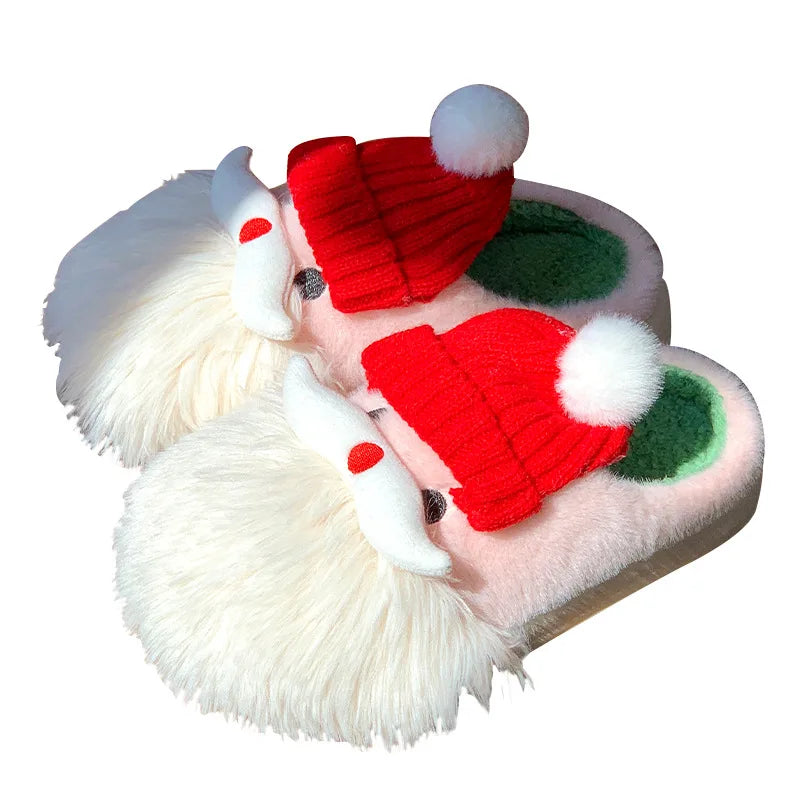 Lunivop Cute Santa Claus Cotton Slippers Women Winter Funny Warm Shoes Soft Plush Girls Indoor Home Floor Slides Ladies Plush Shoes Gift