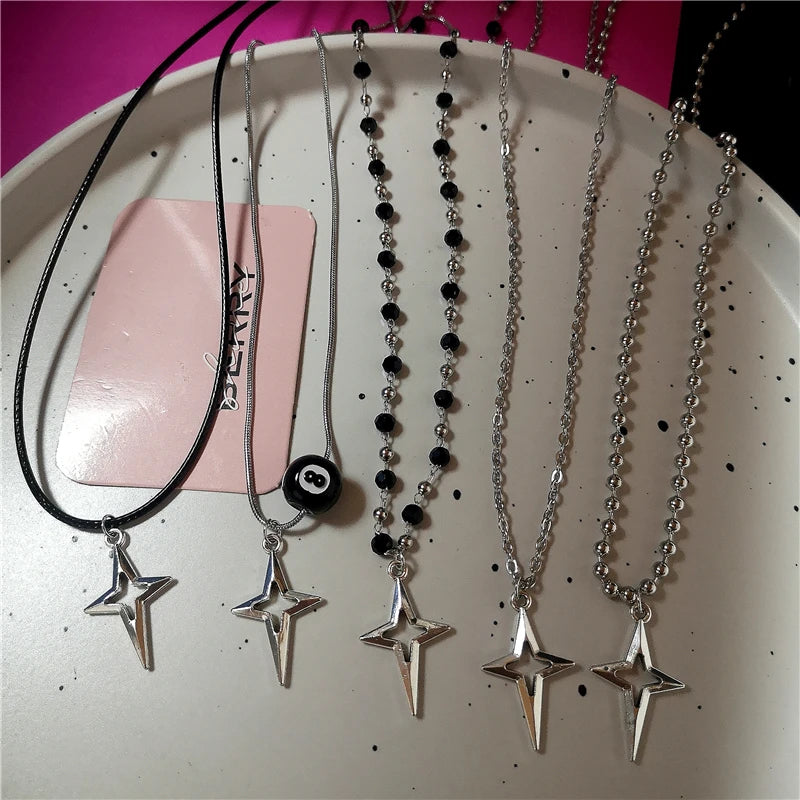 Lunivop Kpop Vintage Fashion Aesthetic Star Cross Pendant Beads Chain Leather Rope Ball Necklace For Women Men Y2k Jewelry Accessories