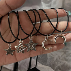 Lunivop Star Earrings Silver Color swirly Star 90s Chokers Celestial Best Friends Celestial Gift for Friend Necklaces Pendant Men Women