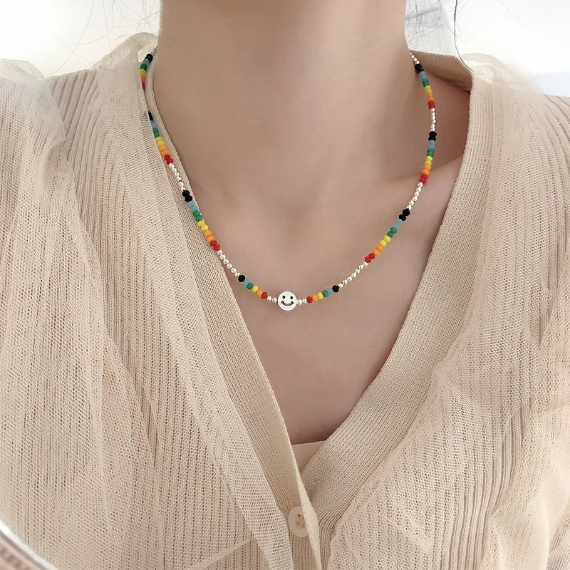 Lunivop New Korea Summer Lovely Colorful Flowers Daisy Transparent Crystal Beading Strand Short Choker Necklace for Women