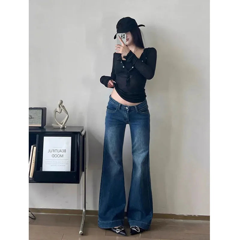 Lunivop Y2K Streetwear Low-Waisted Jeans Women Korean Fashion Slimming Denim Flares Pants Spring Summer Sexy Wide Leg Trousers