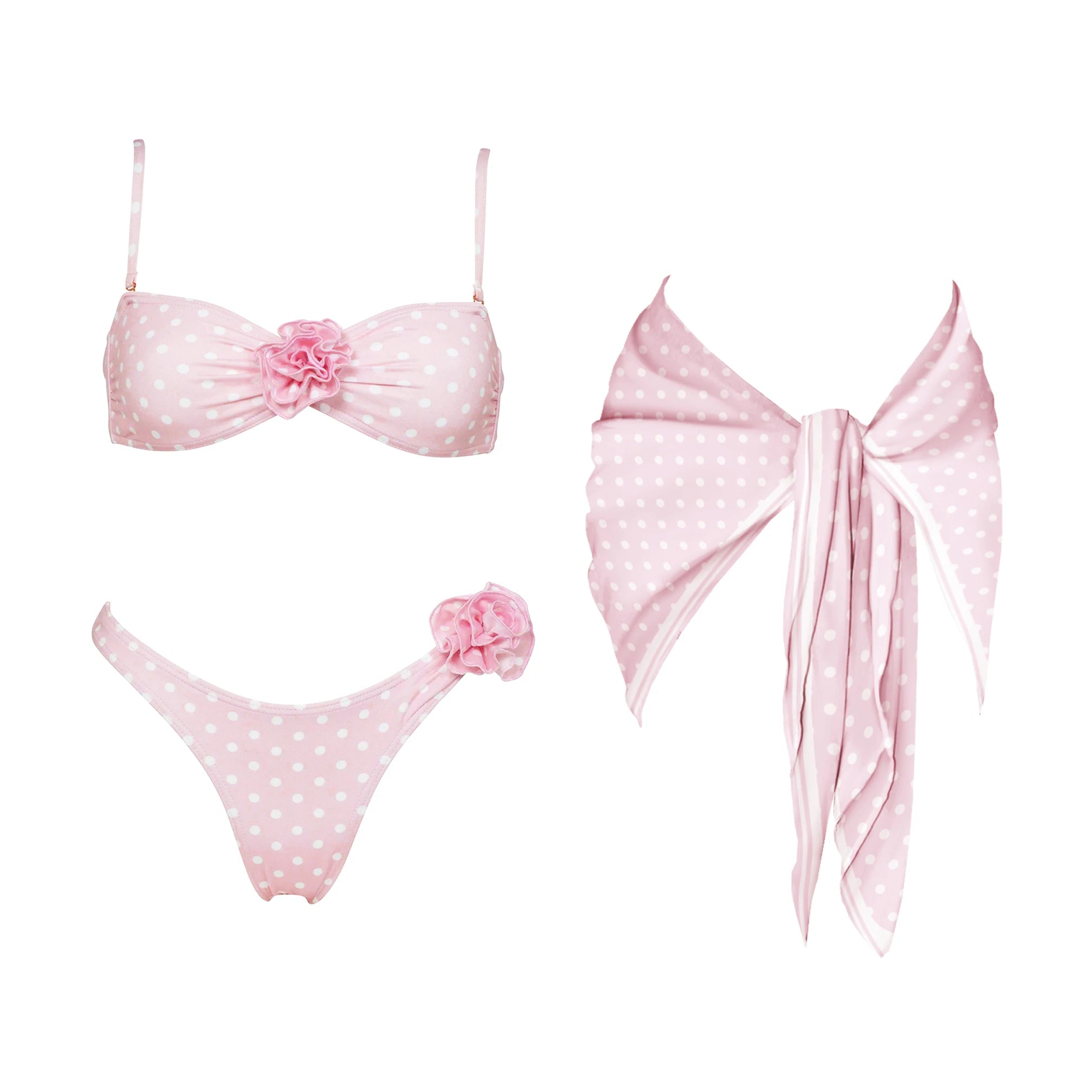 Lunivop   3Pcs Dot Bikini Set 2025 Bandeau Biquini Sexy Women Swimsuit Push Up Swimwear Female Flower Swim Suits Bathingsuit Beach Outfit
