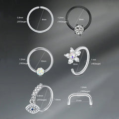 Lunivop  1pc Stainless Steel Nose Septum Clicker 20G 16G Flower Cubic Zirconia Decorated Piercing Nose Ring, Suitable For Daily Wear