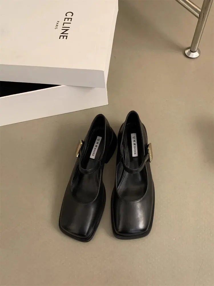 Lunivop Autumn New Women Fashion Square Toe Close Toe Ankel Strap Mules Ladies Elegant Mary Jane Ballet Shoes Mid Heel Dress Pumps