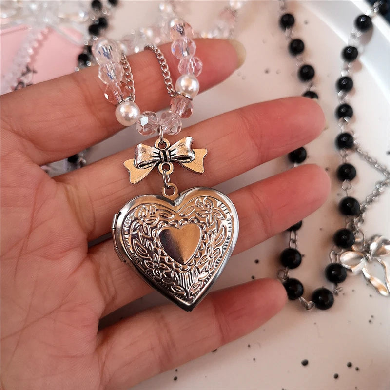 Lunivop Kpop Goth Y2K Heart Bowknot Cross Pendant Choker Clavicle Chain Necklace For Women 2000s EMO Harajuku Lolita Jewelry Accessories