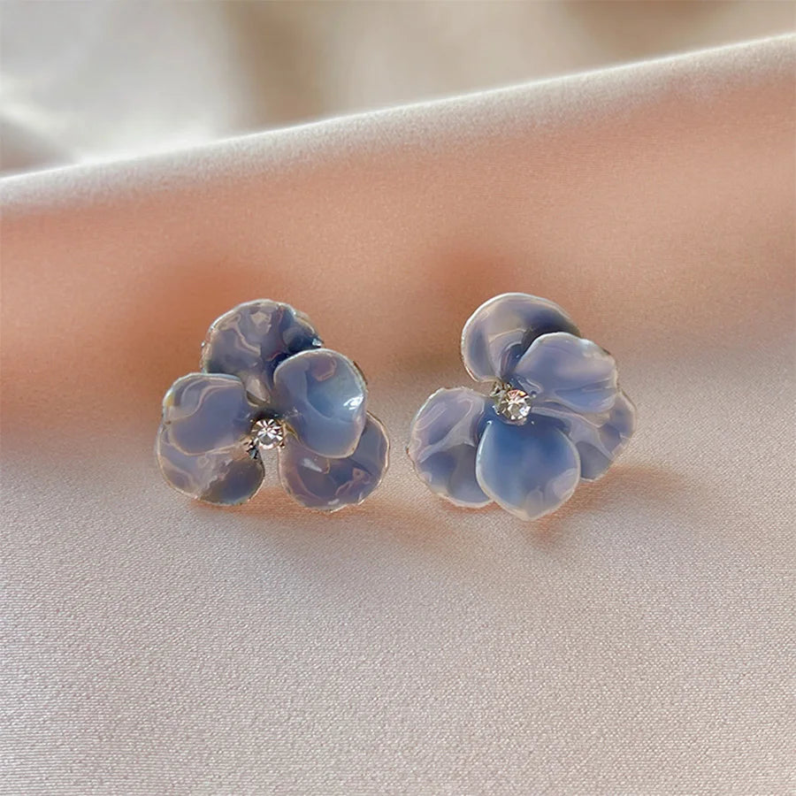 Lunivop New Trendy Cute Blue Red Flowers Earrings for Women Exquisite Needle Studs Sweet Elegant Party Jewelry Gifts