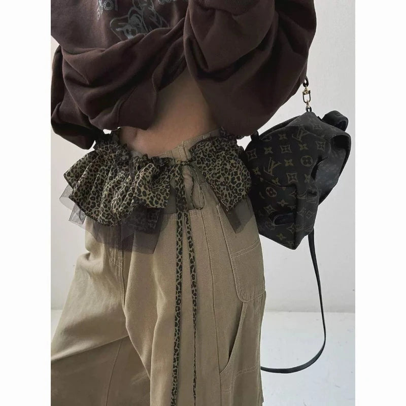 Lunivop Korean Style Leopard Print Mini Skirts Women Y2k Fashion Lace Up Short Skirt Elegant Sweet Streetwear Cute Ruffle Skirt
