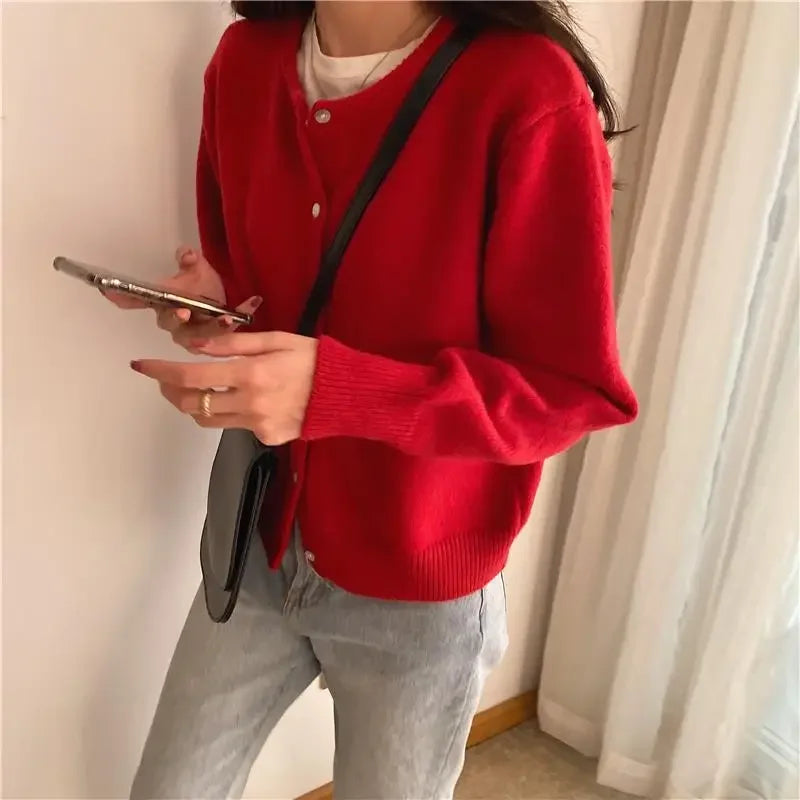 Lunivop Knitted Sweater Cardigan Loose-fit Warm Jacket Inner Wear Outer Korean Style Stylish Women's Top Core-spun Yarn