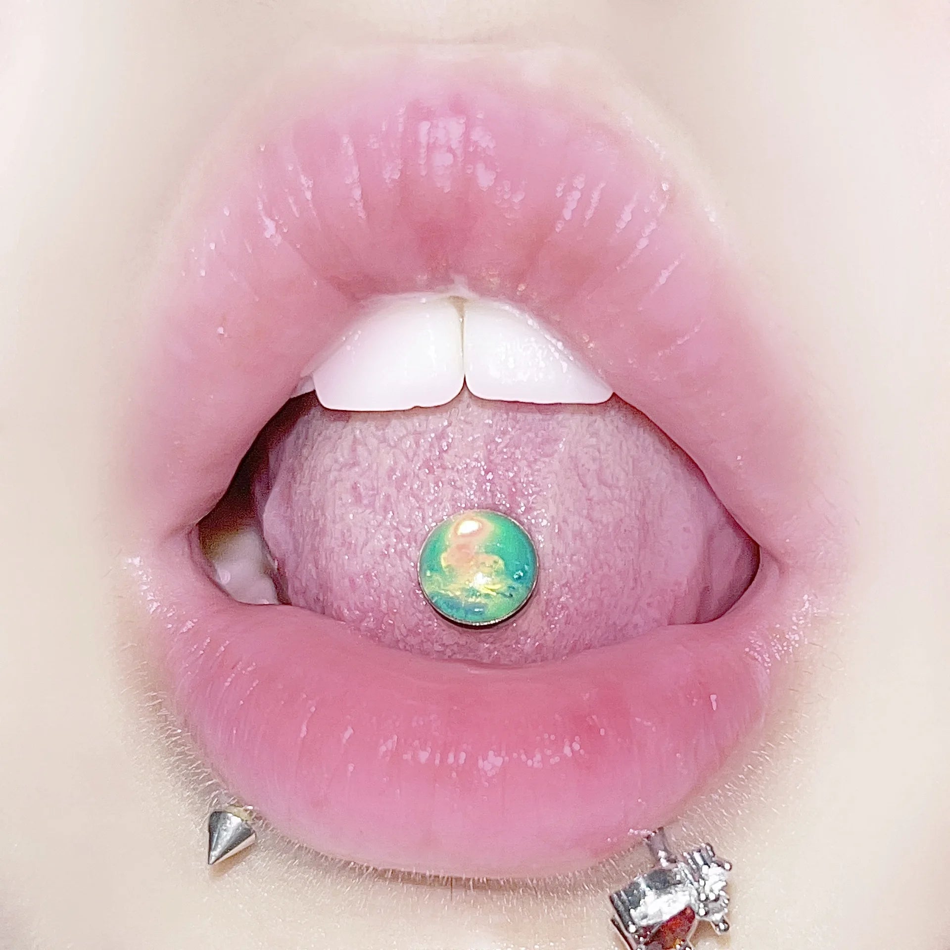 Lunivop Titanium Steel 316L Tongue Ring Multi-color Glitter Bright Film Straight Rod Drip Tongue Piercings Fashion Body Jewelry