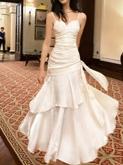 Lunivop Elegant Ruffles Spaghetti Women Long Dresses Fashion Strap Sleeveless Princess Party Dress Summer Slim Waist Casual Vestidos New