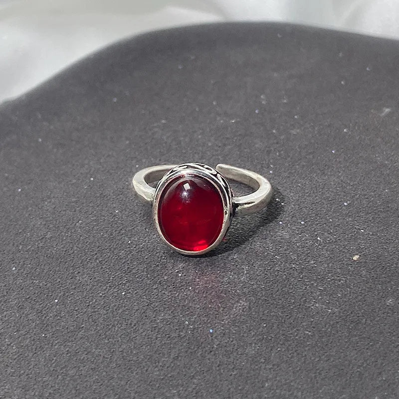 Lunivop Irregular Gemstone Ring Aesthetic Girl Hollow Red Stone Ring Women's Liquid Hollow Ring Vintage Jewelry Accessories