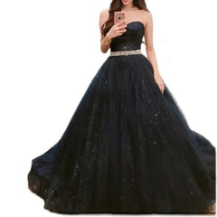 Lunivop  Elegant Temperament Strapless Evening Dress Exquisite High Waist A-line Heavy Diamond Belt Ball Gown Sequin Court Tr