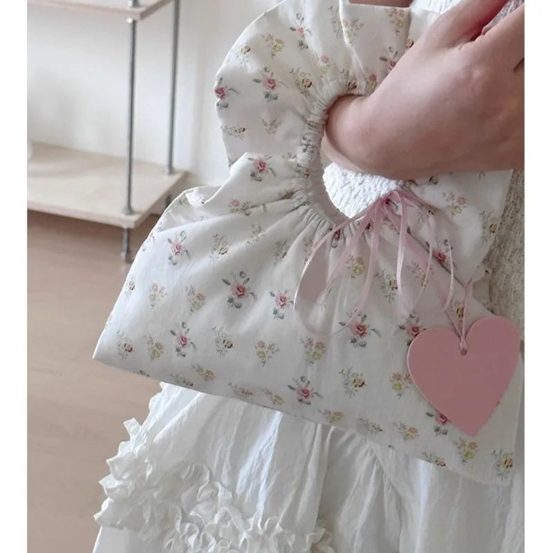 Lunivop Retro Floral White Y2k Hand Bag Female Hot Girls Canvas Soft Chic Casual Purse Women Harajuku Aesthetic White Mini Bag