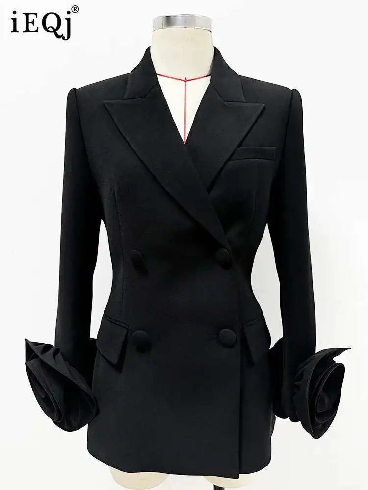 Lunivop Elegant Women's 3D Flower Spliced Blazer Lapel Double Breasted Long Sleeve Blazers Female Autumn 2025 New