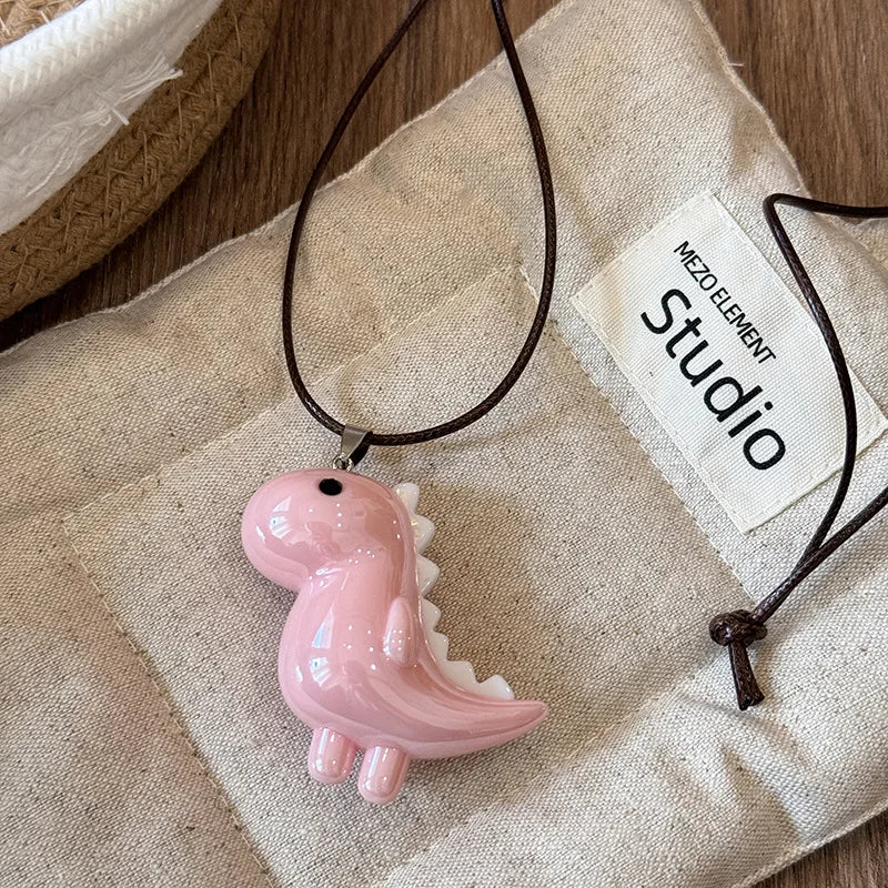 Lunivop Sweet Cute Elephant Dinosaur Pendant Necklace for Women Men Fashion Long Rope Chain Necklace Vintage Y2K Jewelry Accessories